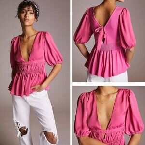 Anthropologie Dolan Cut-Out V-Neck Top In Pink Size Small